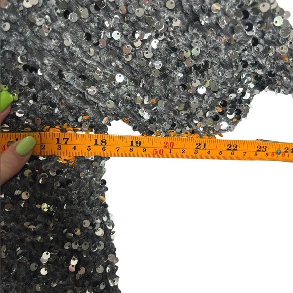 NWT Alex Marie Lia Sequin Velvet Top Silver Crew Neck Short Sleeve Size Small - Picture 9 of 11